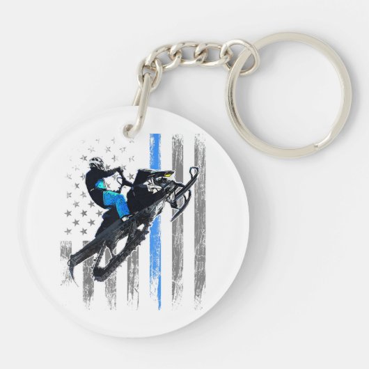 Amerikaanse vlag Snowmobile Shirt Mannen Snowmobil Sleutelhanger (Achterkant)