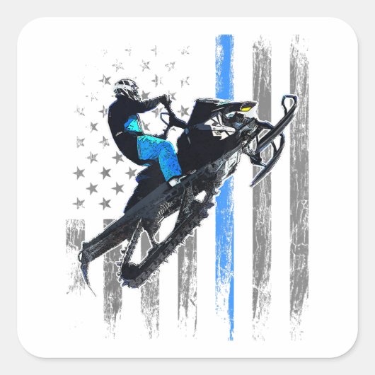 Amerikaanse vlag Snowmobile Shirt Mannen Snowmobil Vierkante Sticker (Voorkant)