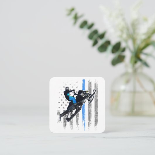 Amerikaanse vlag Snowmobile Shirt Mannen Snowmobil Vierkante Visitekaartje (Staand voorkant)