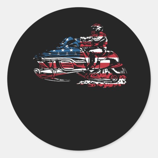 Amerikaanse vlag Snowmobile Winter Snowmobiing Ind Ronde Sticker (Voorkant)