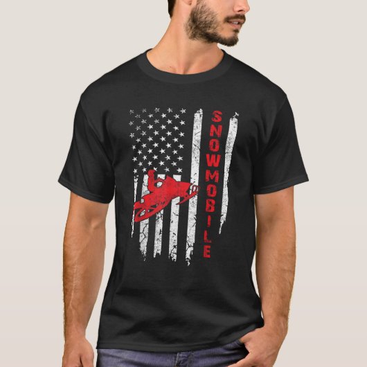 Amerikaanse vlag Snowmobiling Snow Sled Snowmobil T-shirt (Voorkant)