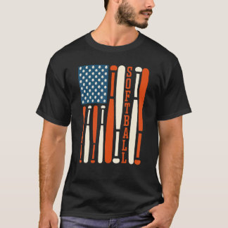 Amerikaanse Vlag Softbal Knuppel Softbal Softbal C T-shirt
