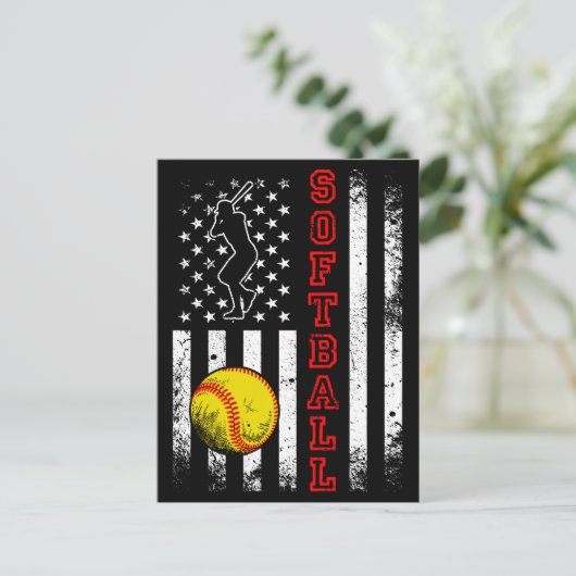 Amerikaanse Vlag Softbalteam Vintage Grappig Briefkaart (Staand voorkant)