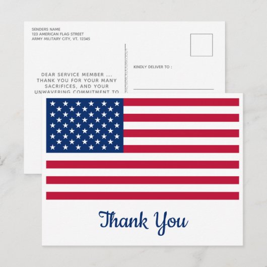 Amerikaanse vlag Speciaal militair bedankt Briefkaart (Voorkant / Achterkant)