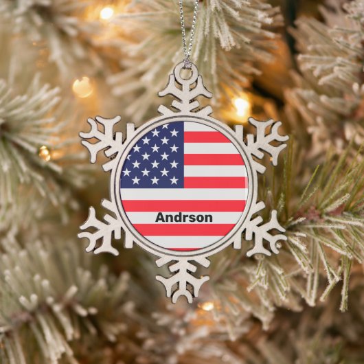 Amerikaanse vlag Speciaal patriottische strips Tin Sneeuwvlok Ornament (Boom)