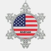 Amerikaanse vlag Speciaal patriottische strips Tin Sneeuwvlok Ornament (Voorkant)