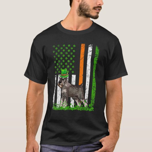 Amerikaanse vlag Standaard Schnauzer Hond St Patri T-shirt (Voorkant)