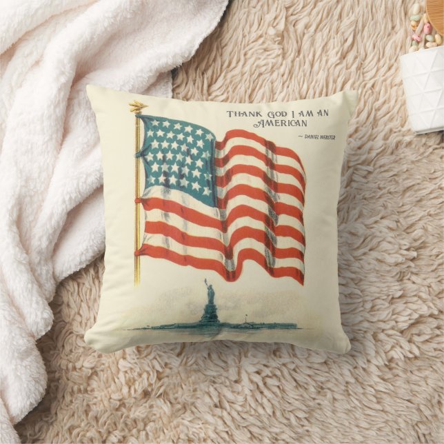 Amerikaanse Vlag Standbeeld Liberty Blanco Kaart Kussen (Deken)