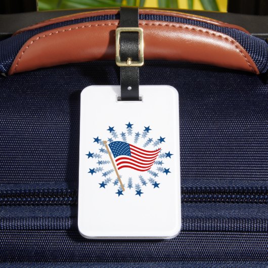 Amerikaanse vlag Starburst Vuurwerk 4 juli Bagagelabel (Voorkant Insitu 2)
