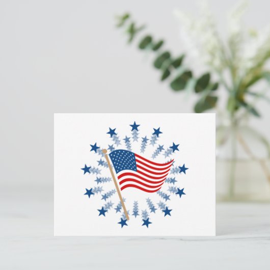 Amerikaanse vlag Starburst Vuurwerk 4 juli Briefkaart (Staand voorkant)