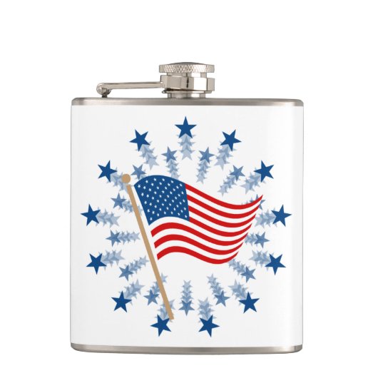 Amerikaanse vlag Starburst Vuurwerk 4 juli Heupfles (Voorkant)