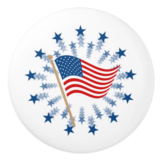 Amerikaanse vlag Starburst Vuurwerk 4 juli Keramische Knop (Voorkant)