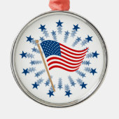 Amerikaanse vlag Starburst Vuurwerk 4 juli Metalen Ornament (Voorkant)