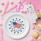 Amerikaanse vlag Starburst Vuurwerk 4 juli Papieren Bordje (Feest)