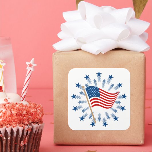 Amerikaanse vlag Starburst Vuurwerk 4 juli Vierkante Sticker (Feest)