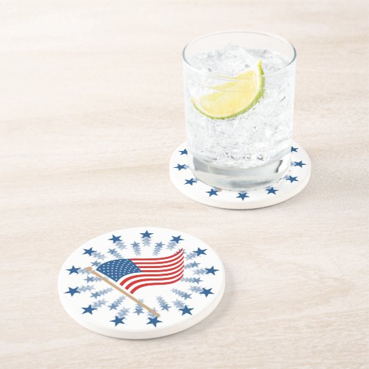 Amerikaanse vlag Starburst Vuurwerk 4 juli Zandsteen Onderzetter (Zijkant)