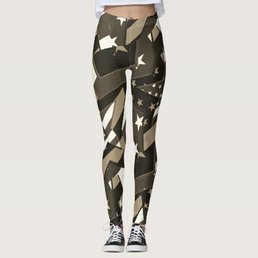 Amerikaanse vlag Stars Sepia Abstracte Art Legging (Voorkant)