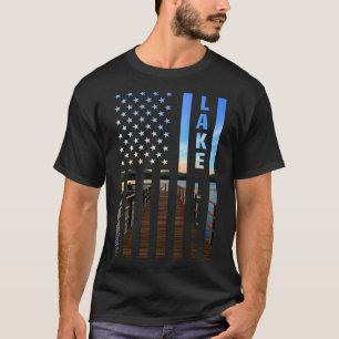 Amerikaanse Vlag Steiger Zonsondergang Powerboot W T-shirt