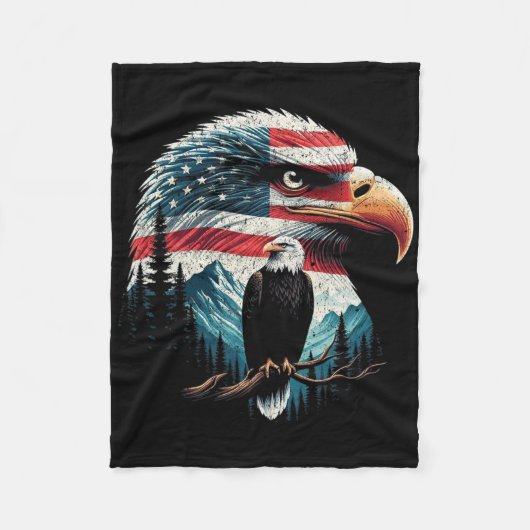 Amerikaanse Vlag Stekelarend voor 4 Juli Rood Wit Fleece Deken (Voorkant)