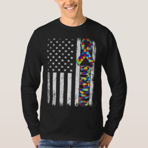 Amerikaanse vlag Stepdad Autism Awareness Fam T-shirt