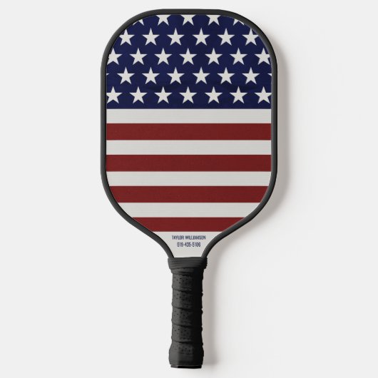 Amerikaanse vlag sterren, strepje je eigen tekst pickleball paddle (Achterkant)