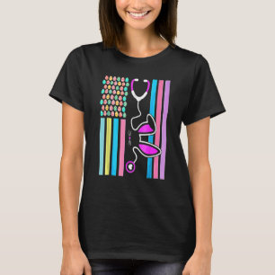 Amerikaanse vlag Stethoscoop Bunny Nurse Doctor T-shirt