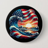 Amerikaanse Vlag Strand Wave Sunset Patriottische Ronde Button 7,6 Cm (Voorkant)