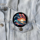Amerikaanse Vlag Strand Wave Sunset Patriottische Ronde Button 7,6 Cm (In situ)