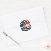 Amerikaanse Vlag Strand Wave Sunset Patriottische  Ronde Sticker (Envelop)
