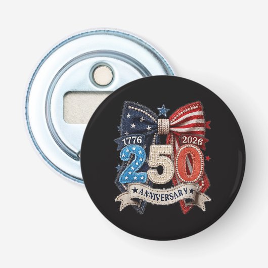 Amerikaanse Vlag Strik 250e Verjaardag Patriottisc Button Flesopener (Voorkant)
