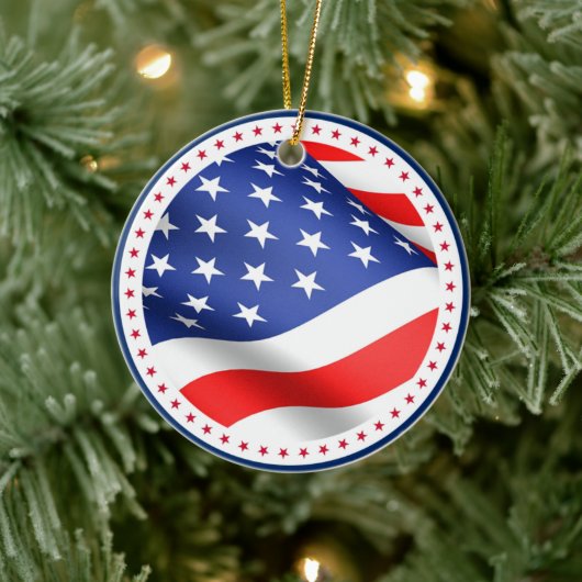 Amerikaanse vlag Stripes America Patriotic Kerstmi Keramisch Ornament (Boom)