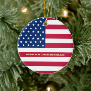 Amerikaanse vlag Stripes America Patriotic Kerstmi Keramisch Ornament