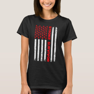 Amerikaanse vlag Stroke Survivor Awareness Red Rib T-shirt