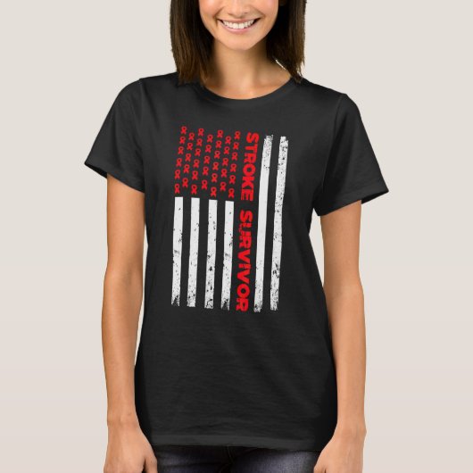 Amerikaanse vlag Stroke Survivor Awareness Red Rib T-shirt (Voorkant)