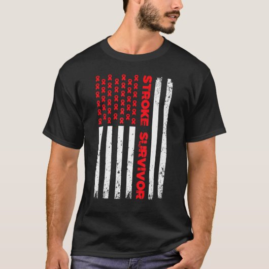 Amerikaanse vlag Stroke Survivor Awareness Red Rib T-shirt (Voorkant)