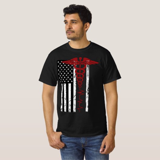 Amerikaanse vlag Symbool Black Patriotic Caduceus T-shirt (Voorkant volledig)