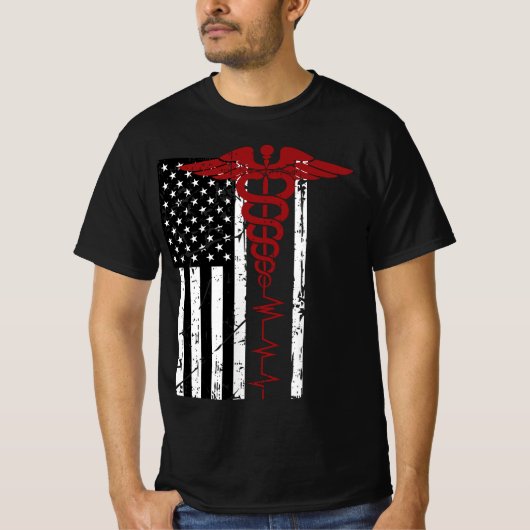 Amerikaanse vlag Symbool Black Patriotic Caduceus  T-shirt (Voorkant)
