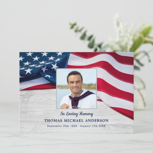 Amerikaanse vlag Sympathie Veteran Memorial Funera Bedankkaart (Staand voorkant)