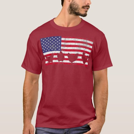Amerikaanse vlag T Shirt Chicken USA, 4 juli (Voorkant)