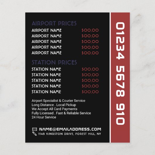 Amerikaanse Vlag Taxi Logo met Prijslijst Flyer (Achterkant)