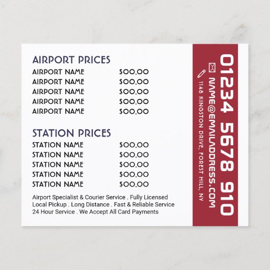 Amerikaanse Vlag Taxi met Prijslijst Flyer (Achterkant)