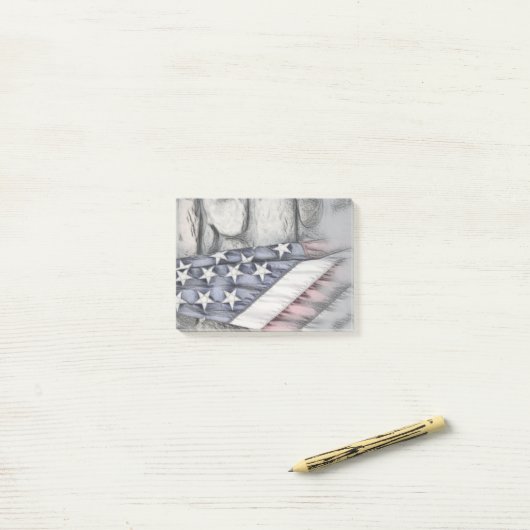 Amerikaanse vlag tegen de muur post-it® notes (Op bureau)