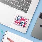 Amerikaanse Vlag tekst Gamerica Sticker (Laptop met iPhone)