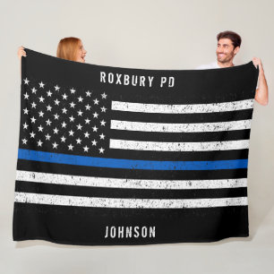 Amerikaanse vlag Thin Blue Line Disted Name (Vlagg Fleece Deken
