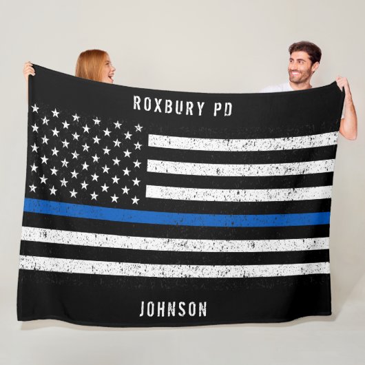 Amerikaanse vlag Thin Blue Line Disted Name (Vlagg Fleece Deken (In situ)