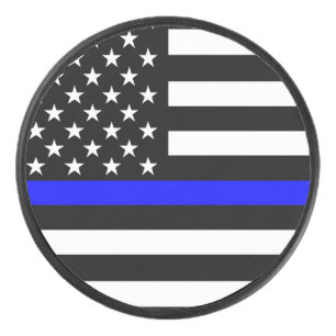 Amerikaanse vlag Thin Blue Line Symbolisch op Hockey Puck