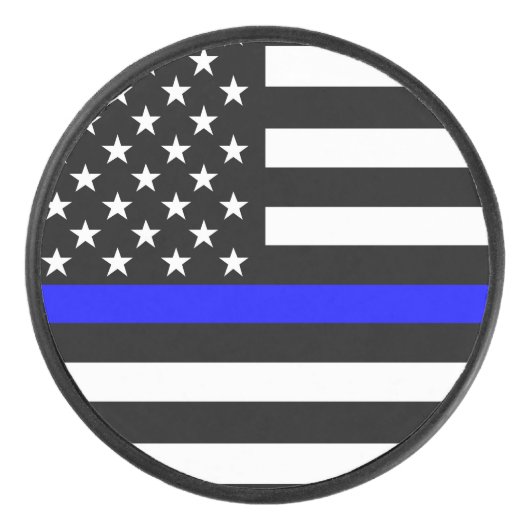 Amerikaanse vlag Thin Blue Line Symbolisch op Hockey Puck (Voorkant)