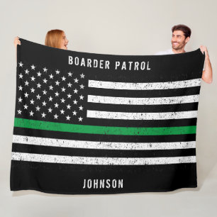 Amerikaanse vlag Thin Green Line Disted Name (Hand Fleece Deken
