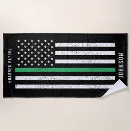 Amerikaanse vlag Thin Green Line Disted Name (Hand Strandlaken