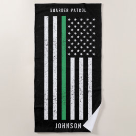 Amerikaanse vlag Thin Green Line Disted Name (Hand Strandlaken